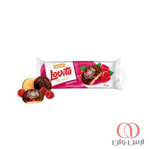 بیسکوییت لاویتا روشن با لایه ژل تمشک و روکش شکلاتی 135 گرم