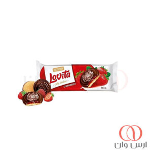 بیسکوییت لاویتا روشن با لایه ژل توت فرنگی و روکش شکلاتی 135 گرم
